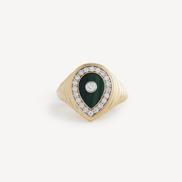 YG DIAMOND DROP MALACHITE RING