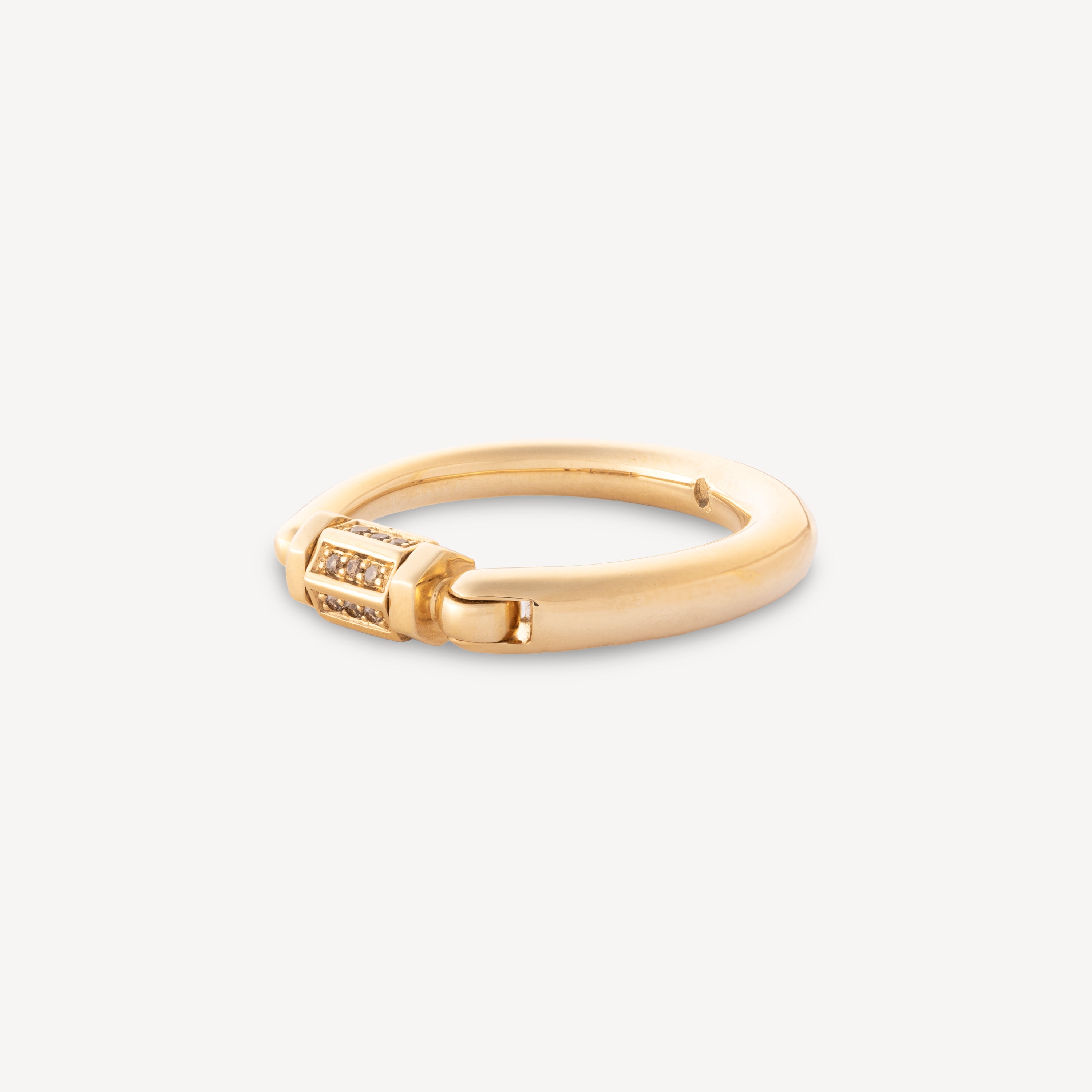 Yellow Gold Hexagon Paved Diamond Screw Mine Ring