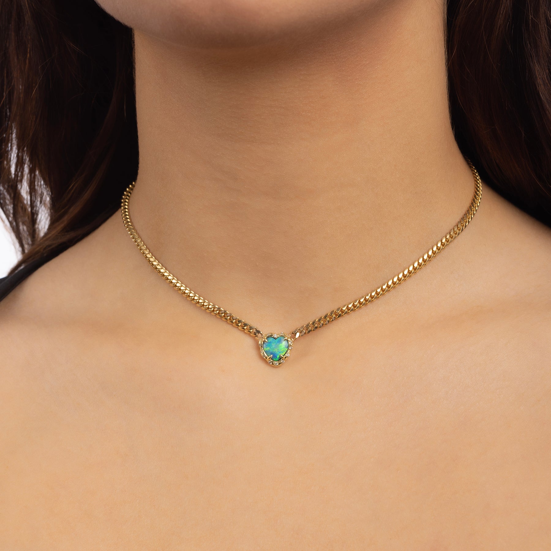 Baby Premium Opal Heart Cuban Necklace