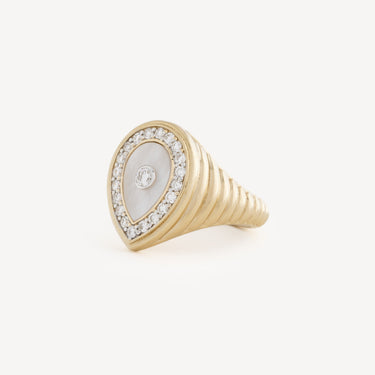 YG Diamond Drop Pearl Ring