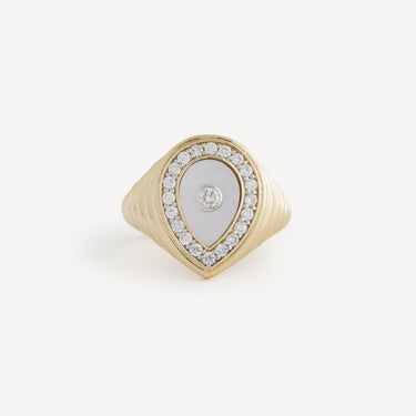 YG Diamond Drop Pearl Ring