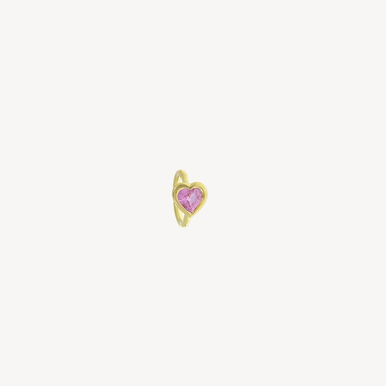 Creole 6.5mm Yellow Gold Heart Pink Sapphire