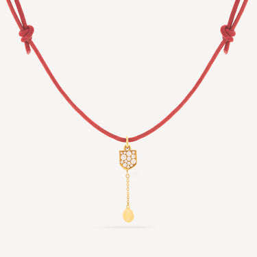 Collier Blason M Rouge Or Pavé Diamants Charm Disco