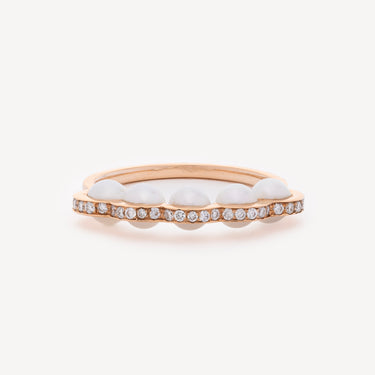 Bague Coco Beach Or Rose Diamants et Perles Blanches