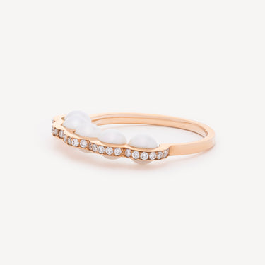 Bague Coco Beach Or Rose Diamants et Perles Blanches