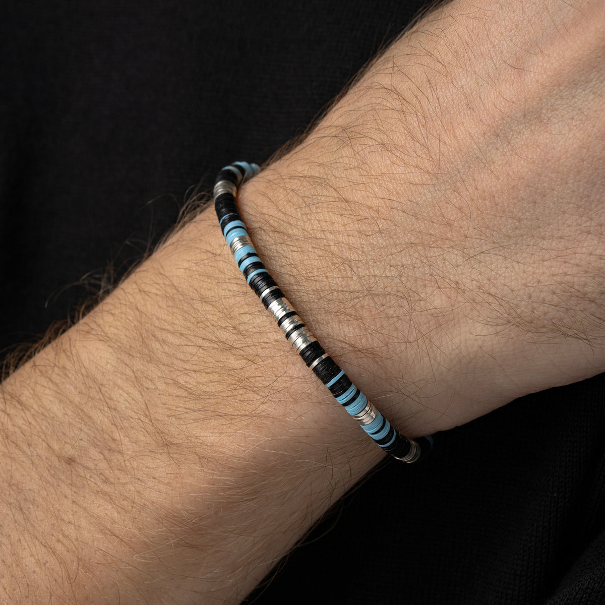 Rizon Black Pattern Beads with Silver Discs