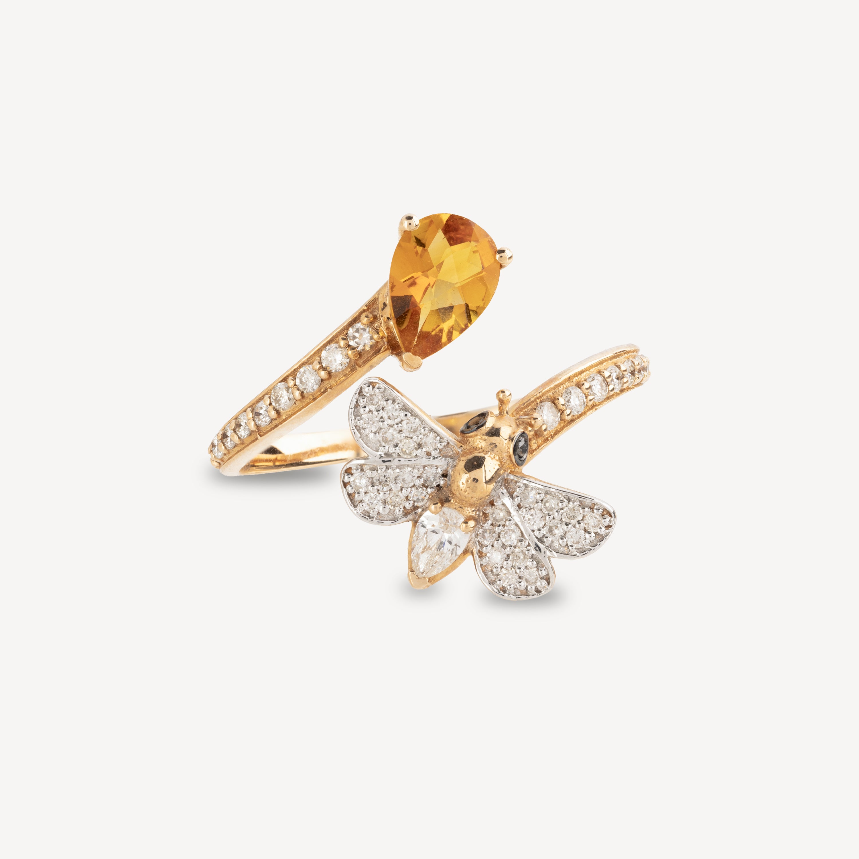 Ring aus Roségold mit Honigbienentropfen und Citrin-Diamant