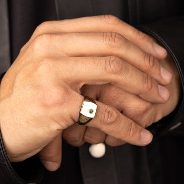 Bague Chevalière Argent Or Emeraude