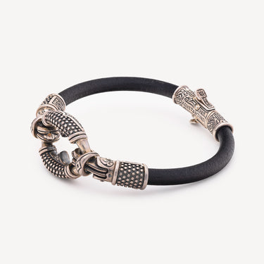 Bracelet Cuir et Argent Noir