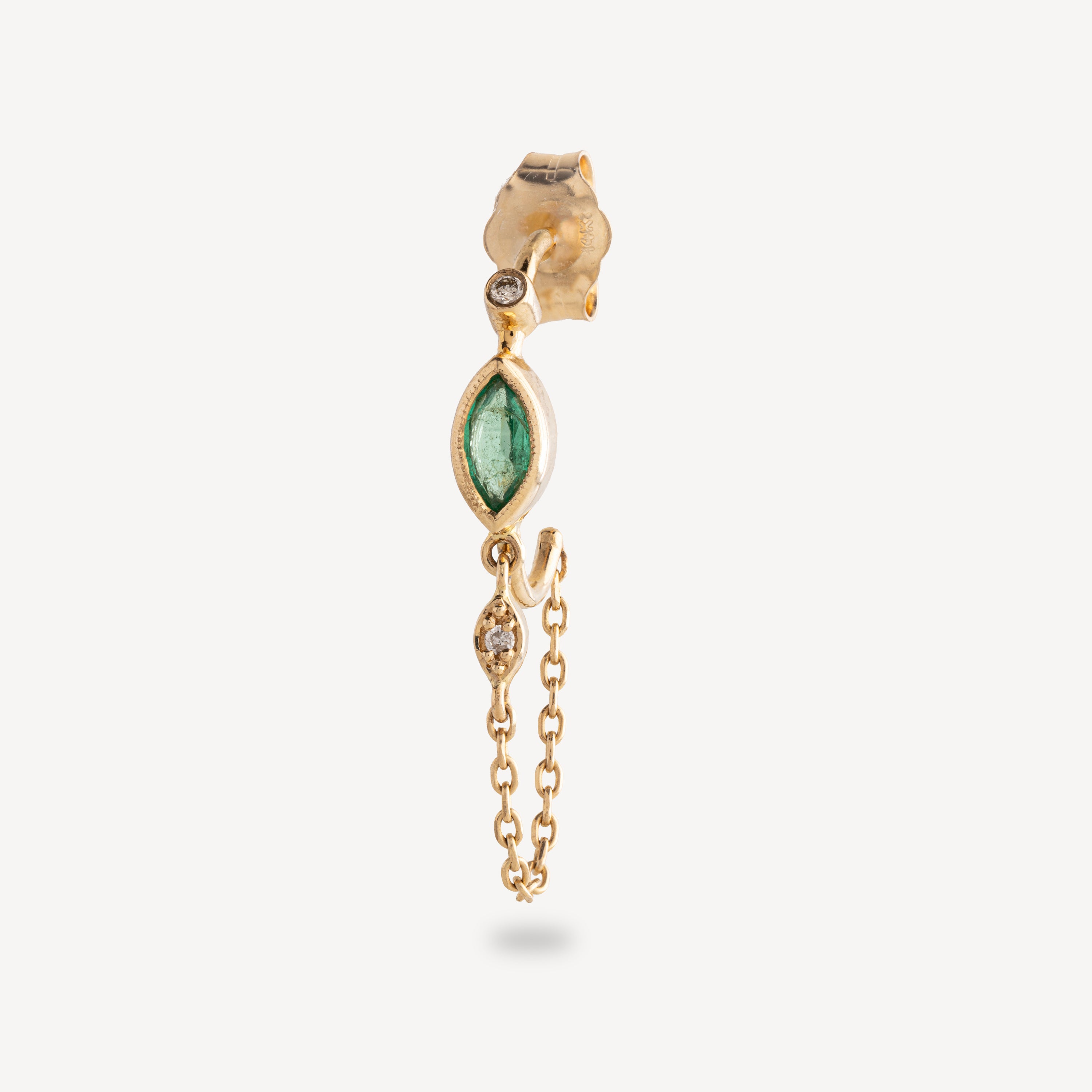 Einzelner Creolen-Ohrring mit Smaragd und Diamantauge