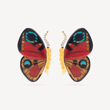 Boucles d'Oreilles Marquetry Butterfly Red and Blue