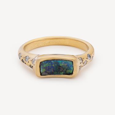 Celeste Curved Opal Diamond Ring