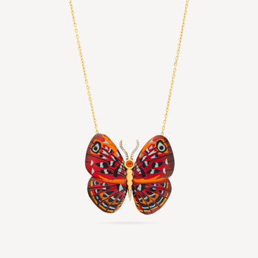 Collier Marquetry Butterfly Gold Red