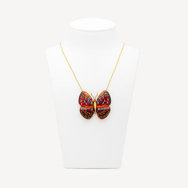 Collier Marquetry Butterfly Gold Red