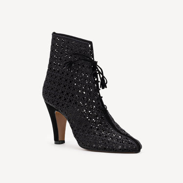 Black Suede Lace Up Tassel Ankle Boots