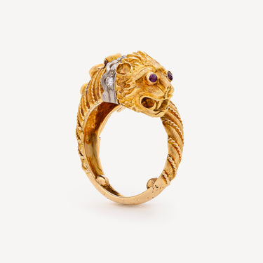Animal Head Ring Gold Ruby Diamonds
