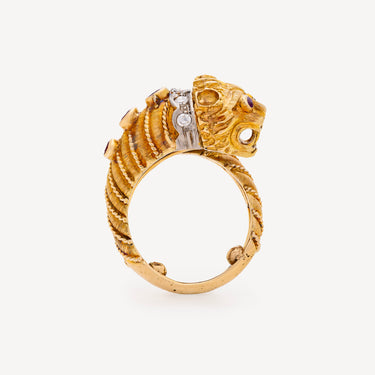 Animal Head Ring Gold Ruby Diamonds