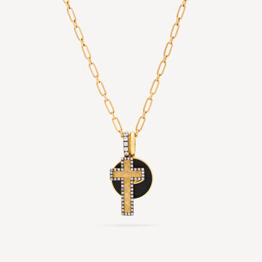 Yellow Gold Cross and Eye Necklace