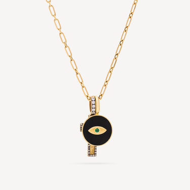 Yellow Gold Cross and Eye Necklace