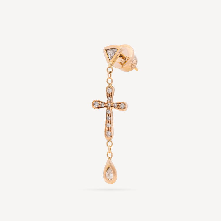Boucle d’Oreille Triangle Teardrop Diamond Pave Cross Drop