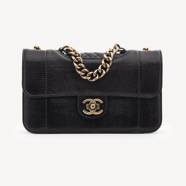 Sac Double Flap Medium Lézard Noir