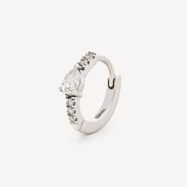 Créole 8mm Or blanc Demi Pavé Poire