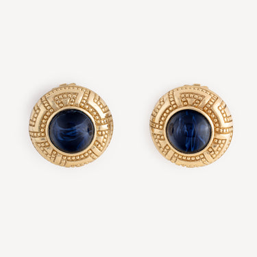 Blue Gold Round Earrings