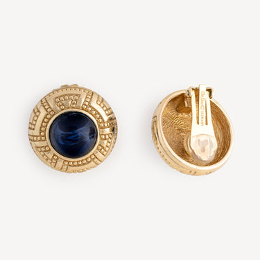 Blue Gold Round Earrings