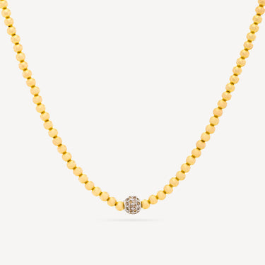 Collier Or Jaune Bead Or Blanc Pavée