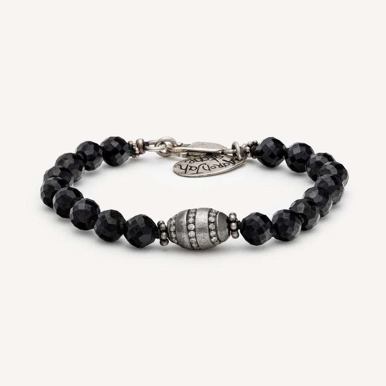 Black Tourmaline Bracelet Silver Egg Pavé