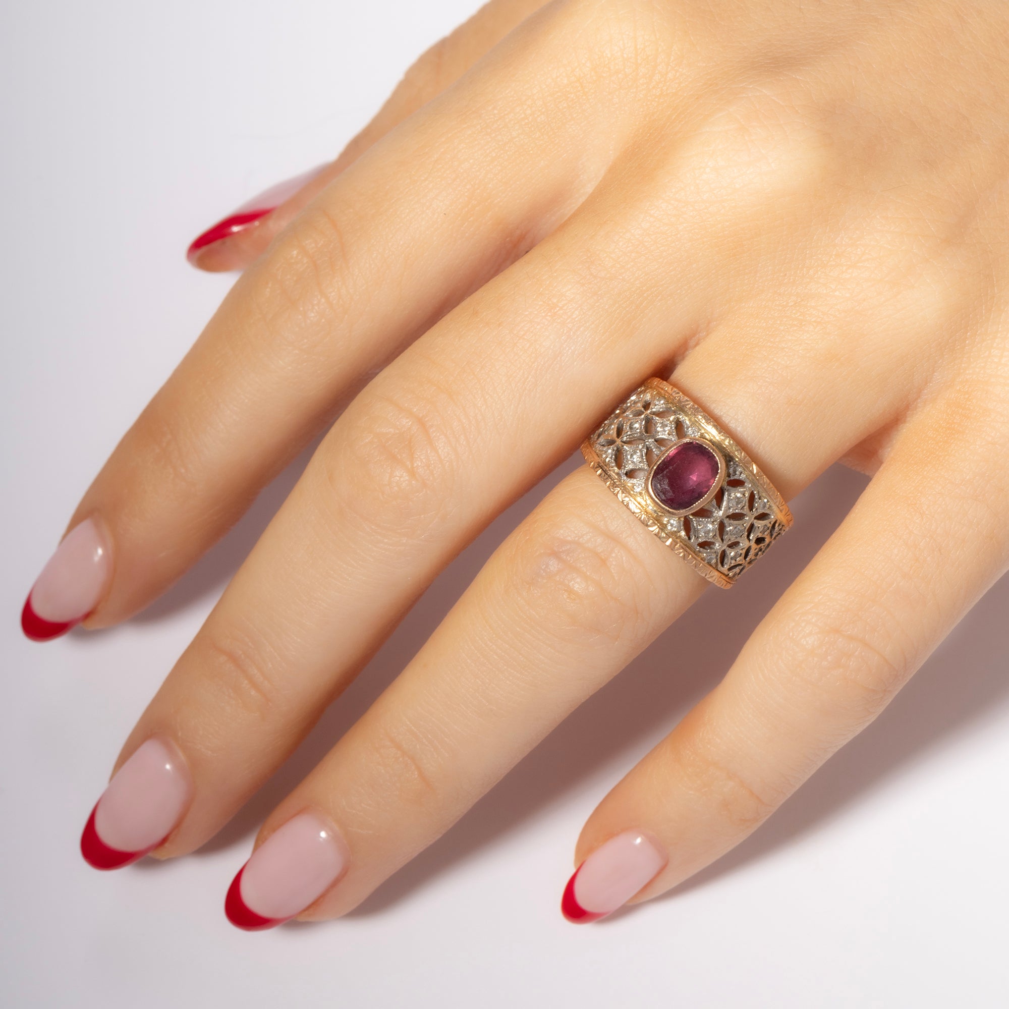 Vintage Ruby and Diamond Ring Rose Gold