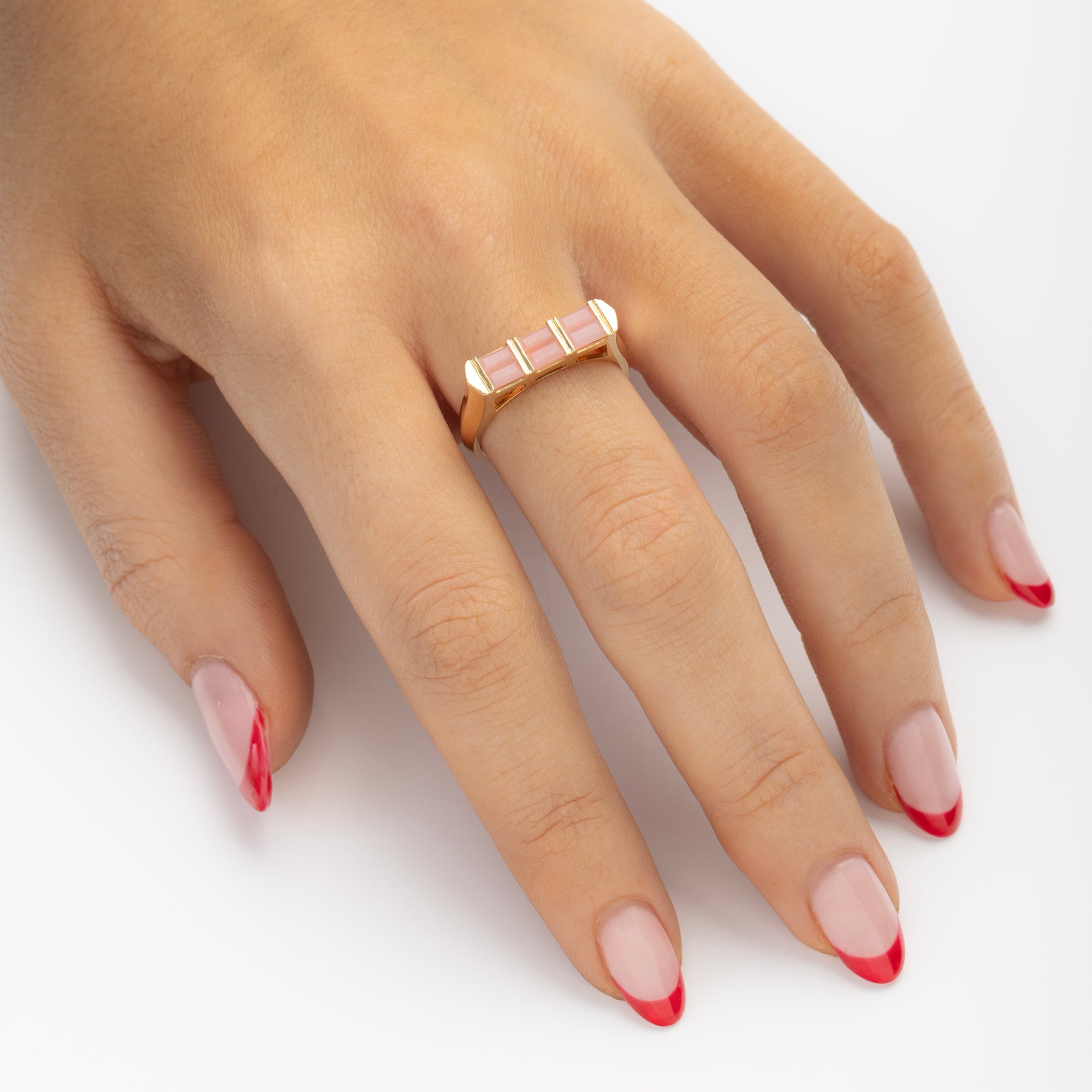 Rosafarbener Opal-Doppel-Baguette-Ring