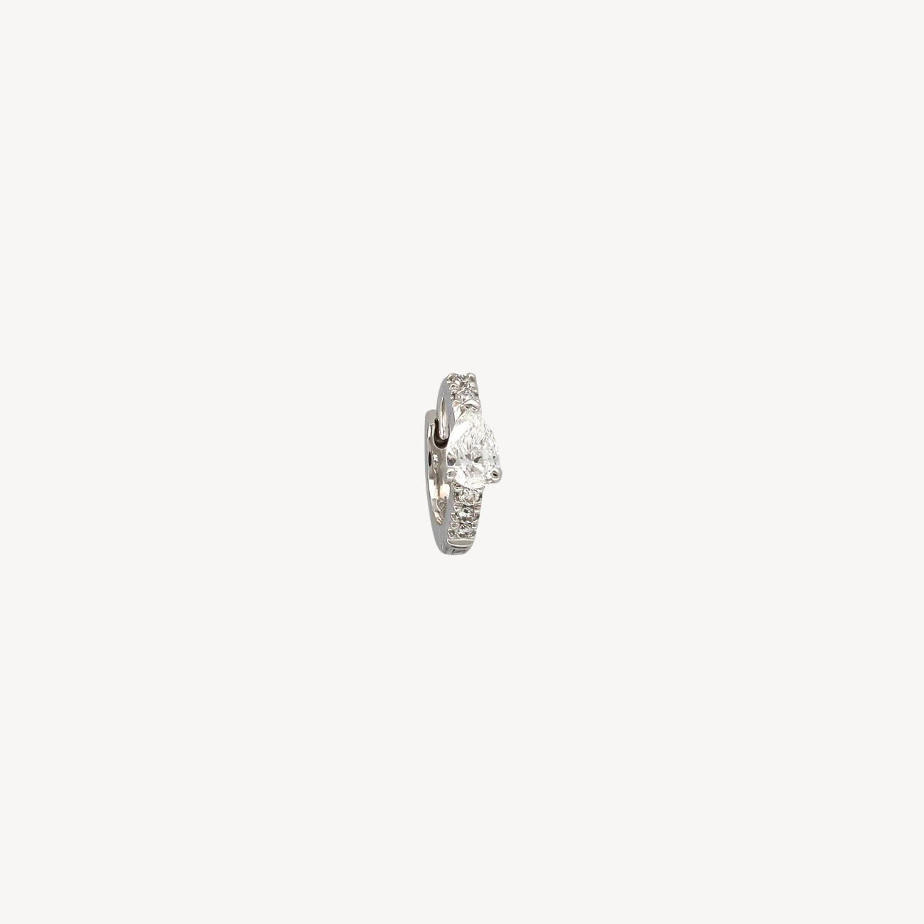 6.5mm Pear 3.5mm Half Pavé White Gold Hoop