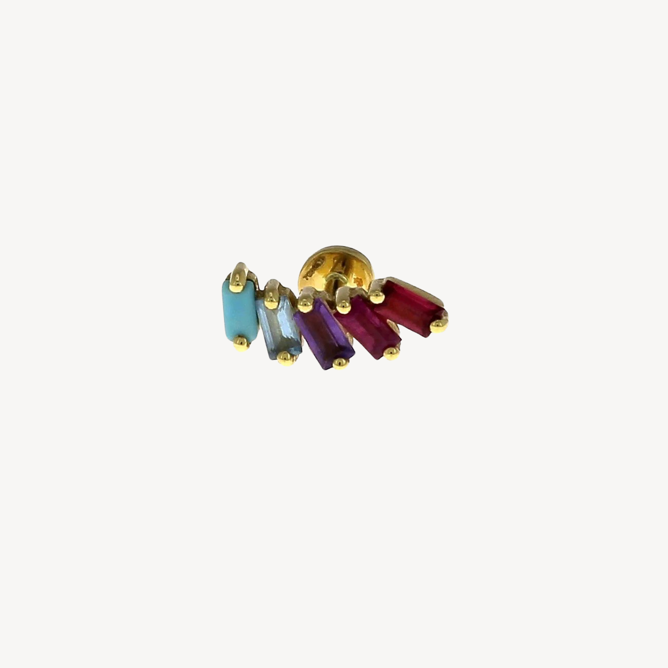 5 Baguettes Yellow Gold Stud