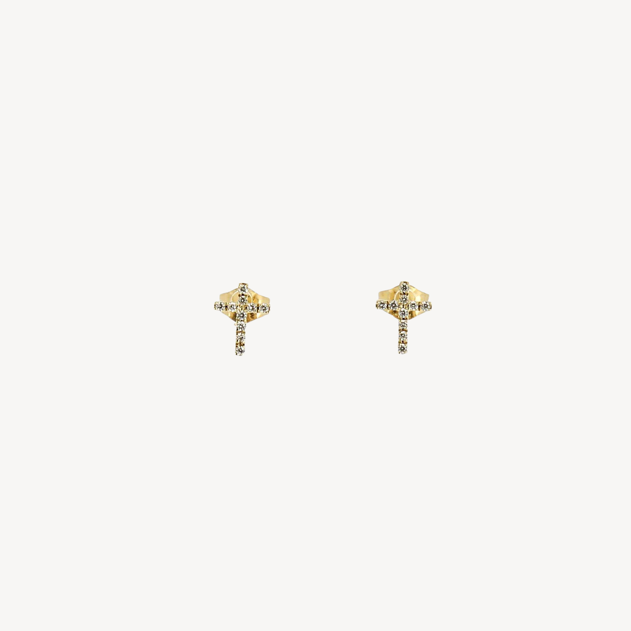 Cross Diamonds and Yellow Gold Stud Earring 