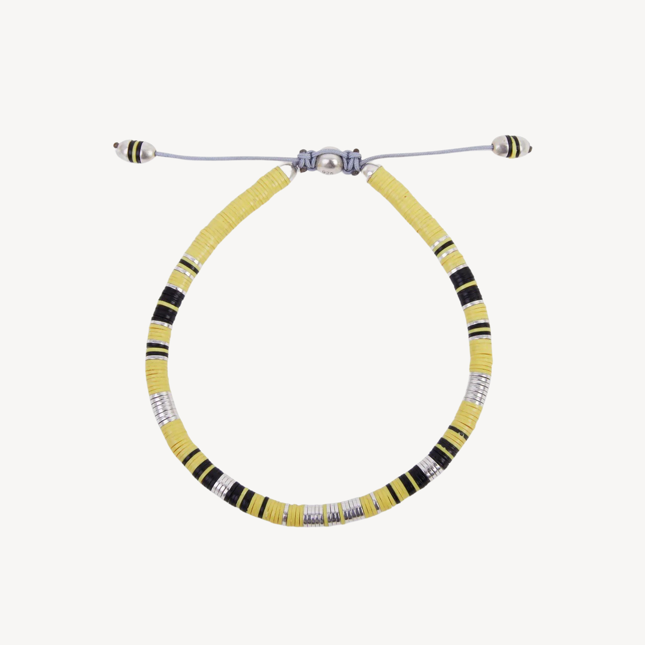 Rizon Light Yellow Pattern Beads with Silver Discs