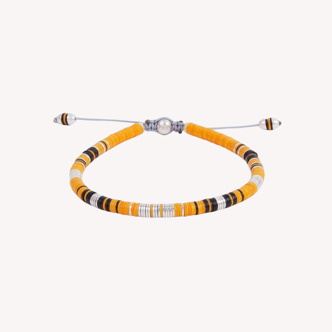 Rizon Perlen mit orangefarbenem Muster und silbernen Scheiben
