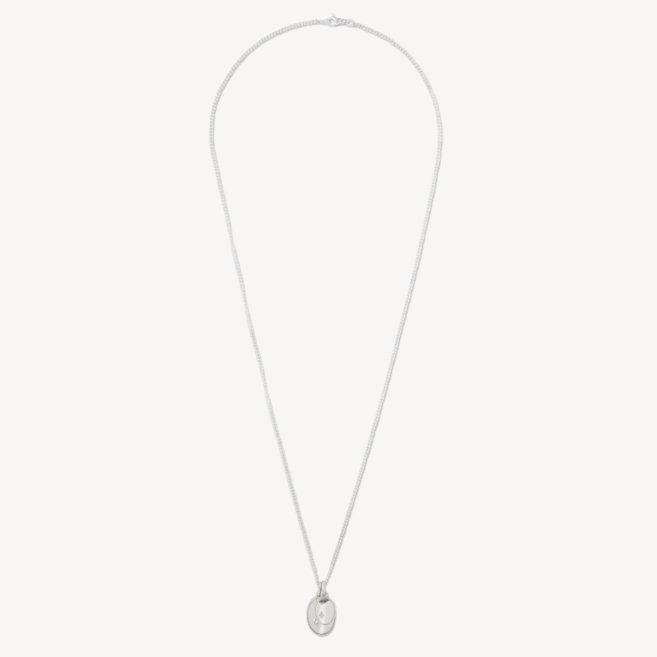 Gudo Oval Necklace Silver White Diamond Detail