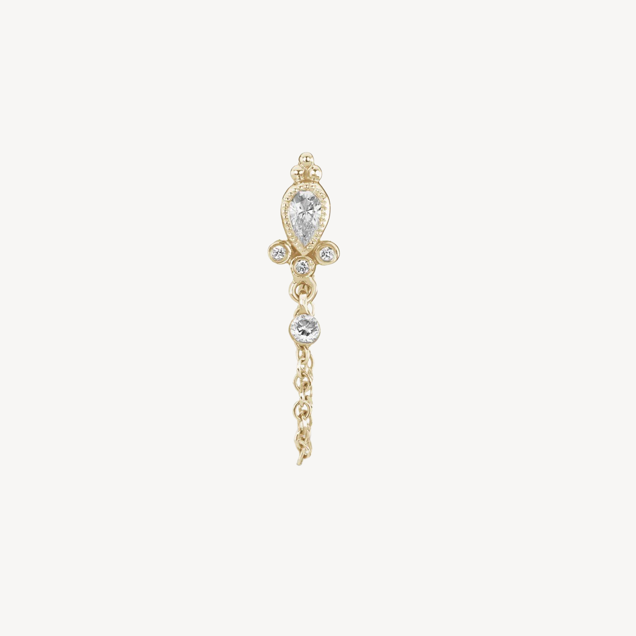 Boucle d'oreille Stud Diamond Pear Chain Wrap with Dangle Or jaune
