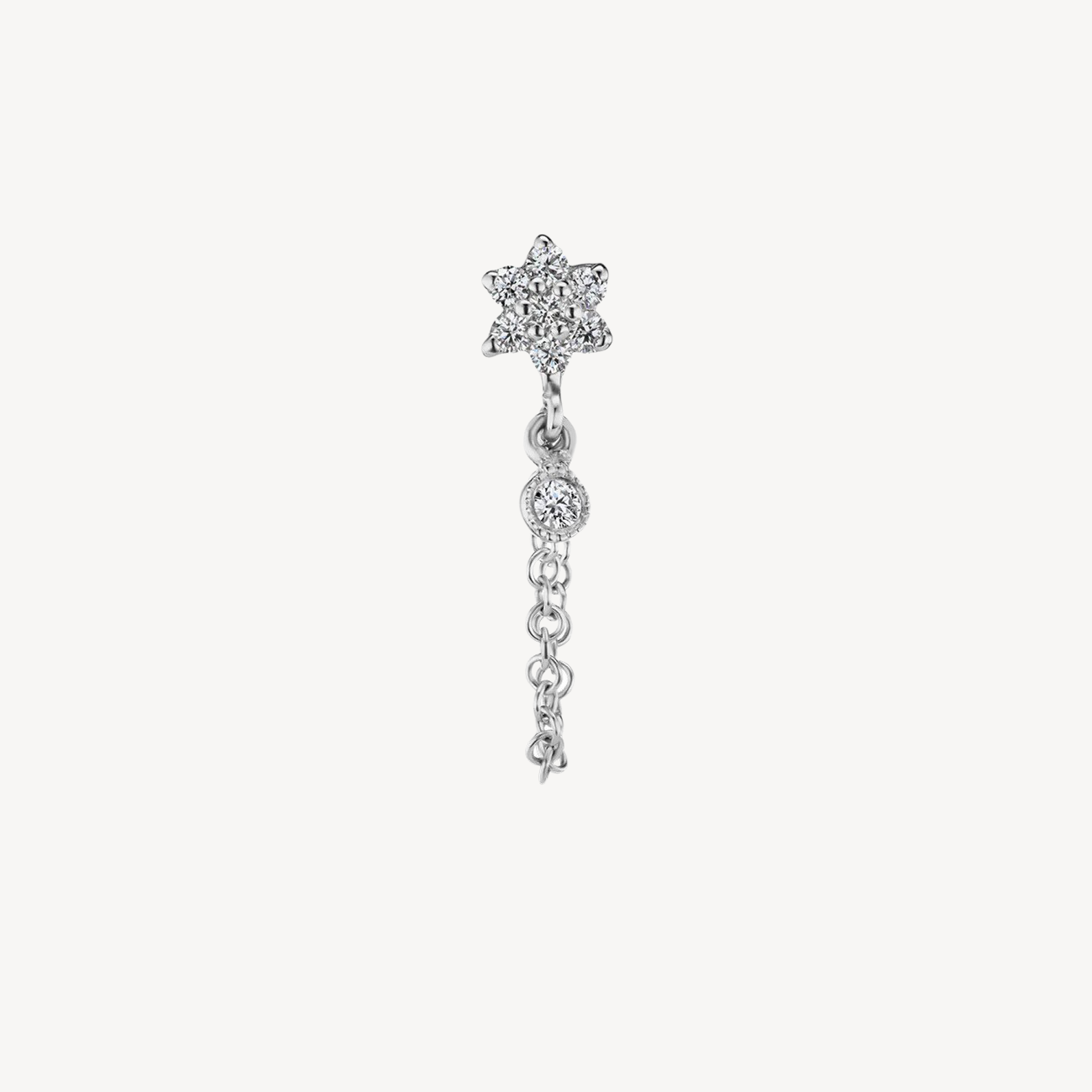 Boucle d'oreille Stud Diamond Flower Chain Wrap with Dangle Or Blanc