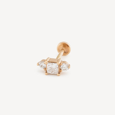 8mm Princess Stud 3x3mm Two Brilliant Rose Gold