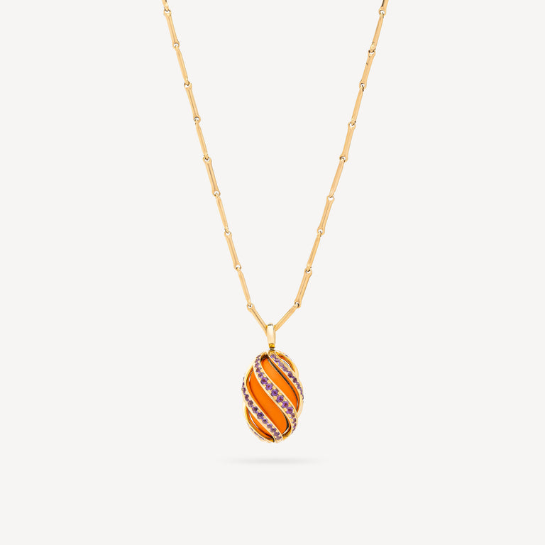 Collier Uova Améthyste Email Or Jaune