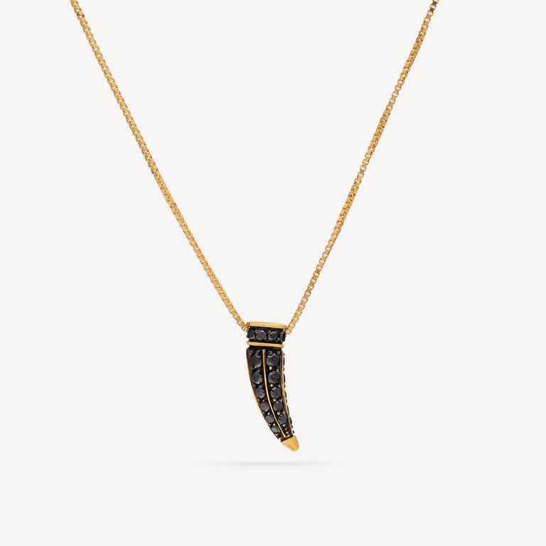 Collier Corne Or Jaune Diamants Noirs
