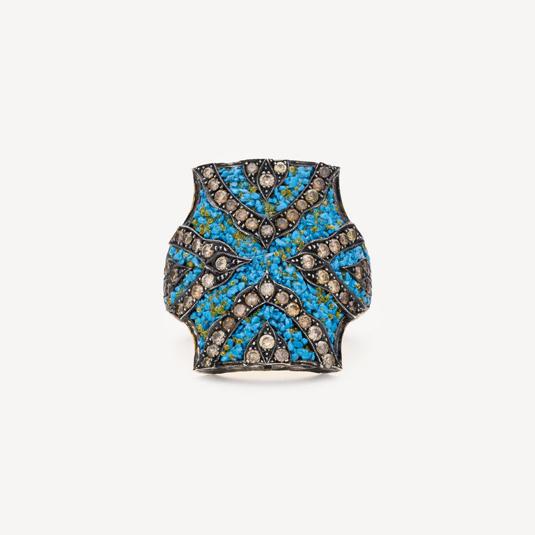 Ring Blue Silver Gold Diamonds