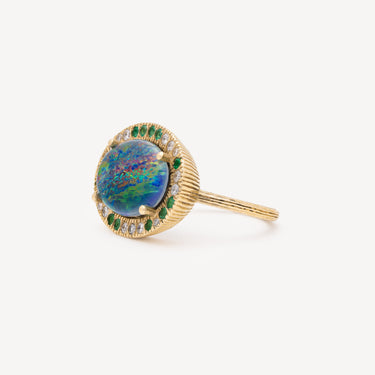 Australian Opal Diamond Emerald Ring