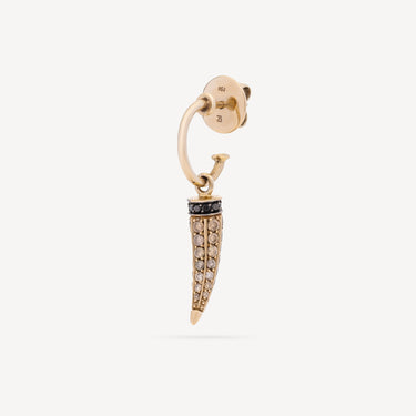 Boucle d'Oreille Corne Or Jaune Diamants Noirs et Bruns