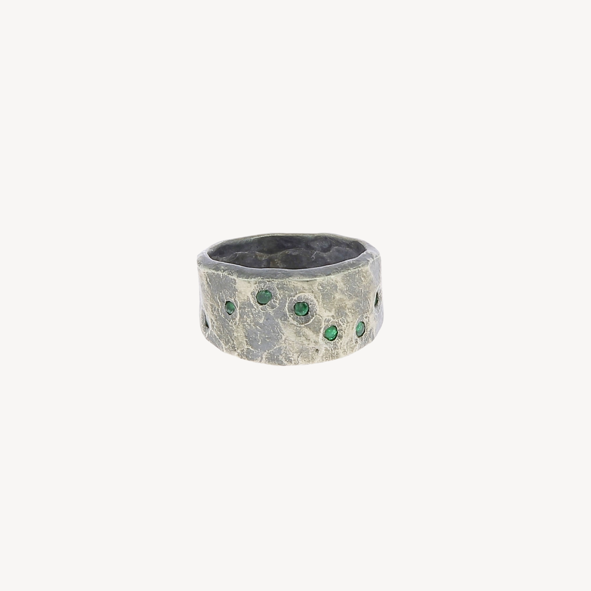 Silver 10 Emeralds Ring 