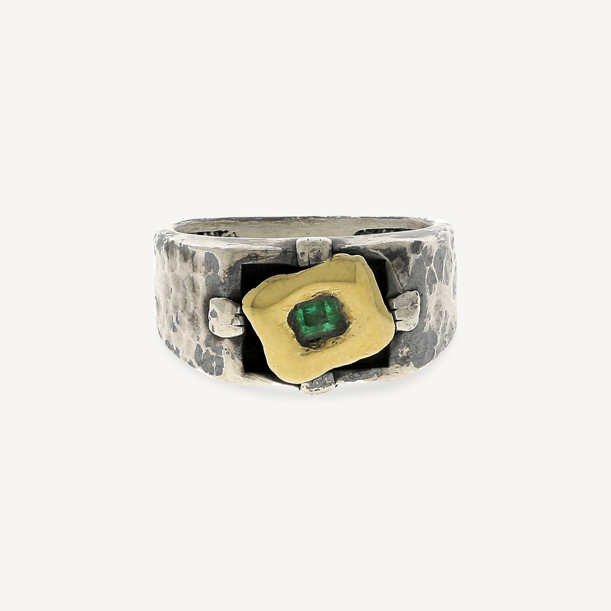 Bague Emeraude Argent et Or Jaune