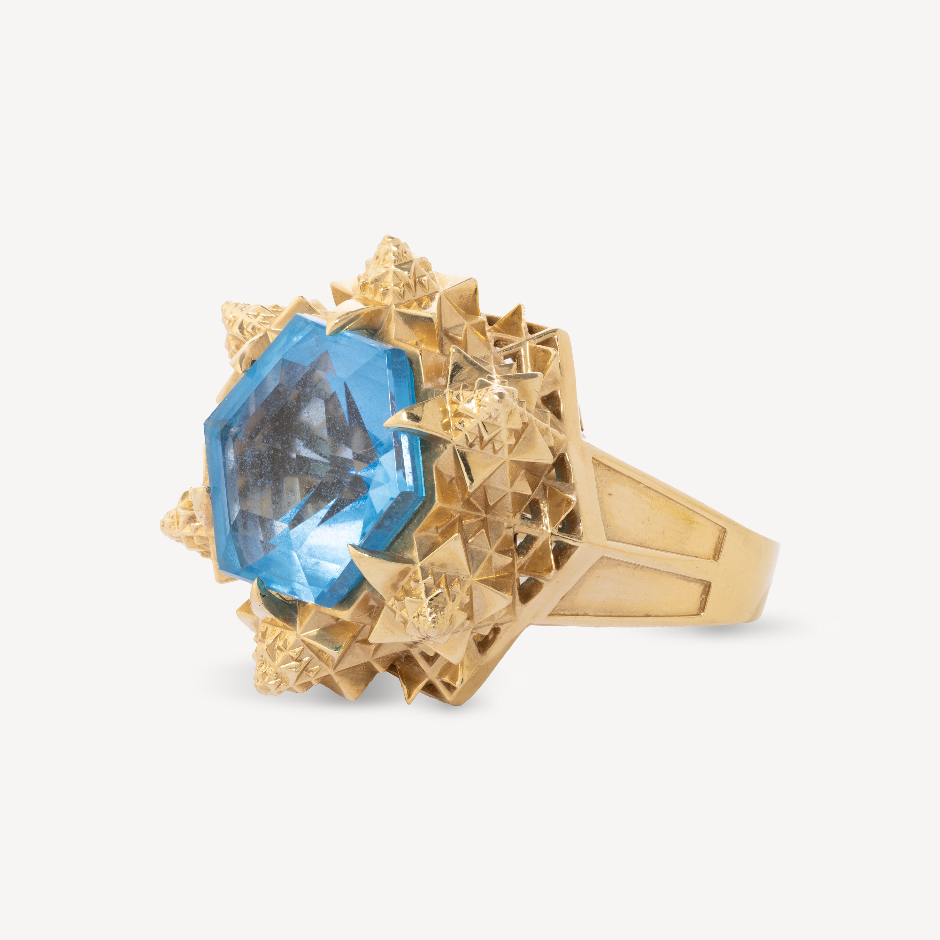 Gold Fractal Ring with Topaz