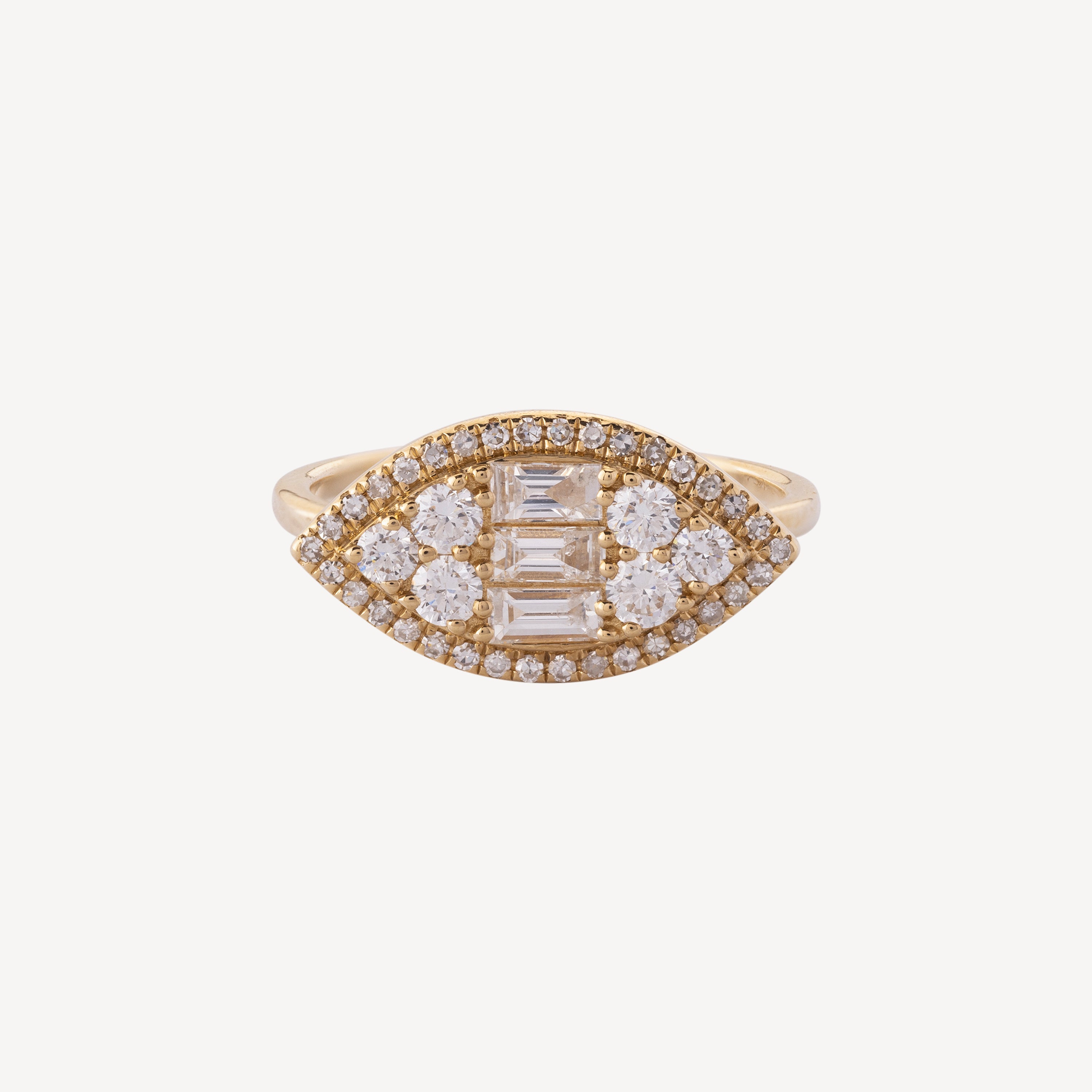 Navette-Ring aus Gelbgold und Diamant